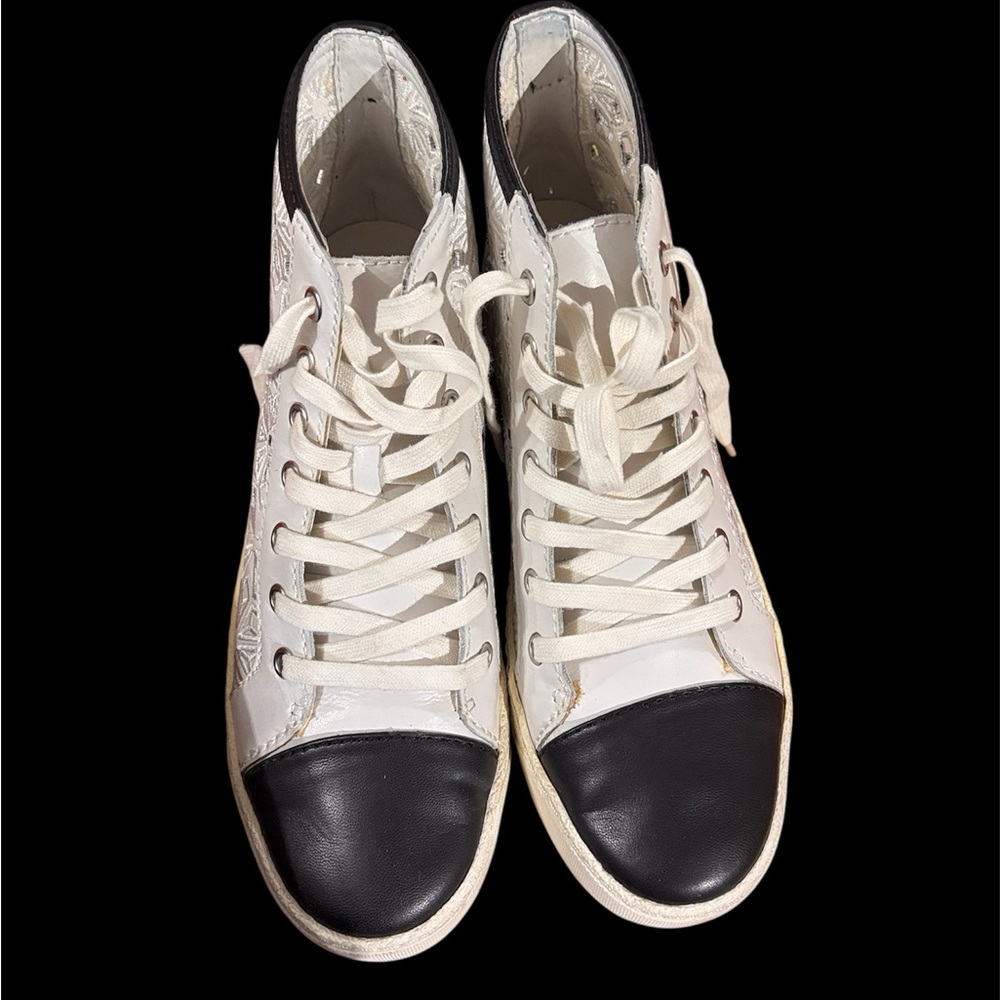 Sam Edelman white & black leather cut off high top sneakers size 7,5